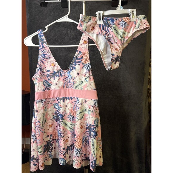 Shein Women's Tankini Size M Pink White Floral Pattern - Picture 3 of 9